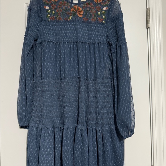 Maeve Dresses & Skirts - Maeve Blue Long Sleeve Dress with Floral Embroidery